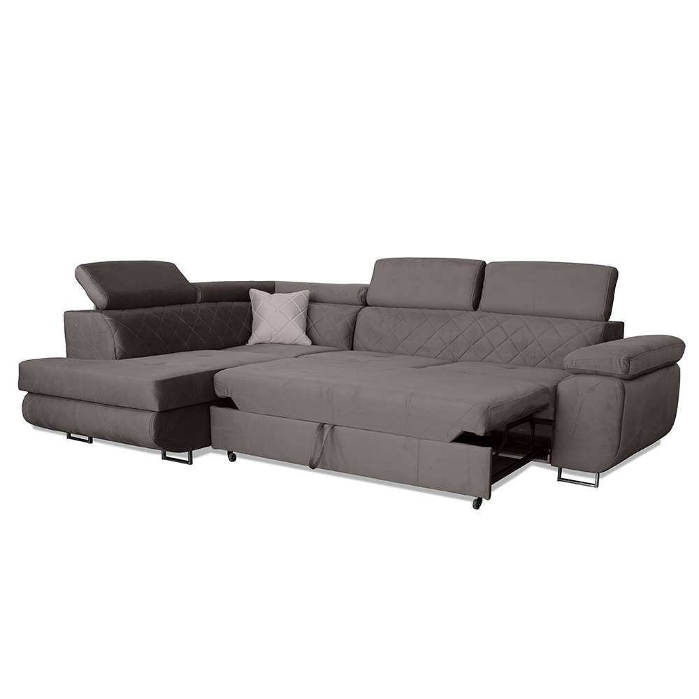 CHOICEWARDROBE Modern Plush Velvet Corner Sofa Convertible to Bed - Right Corner in Grey – image 3