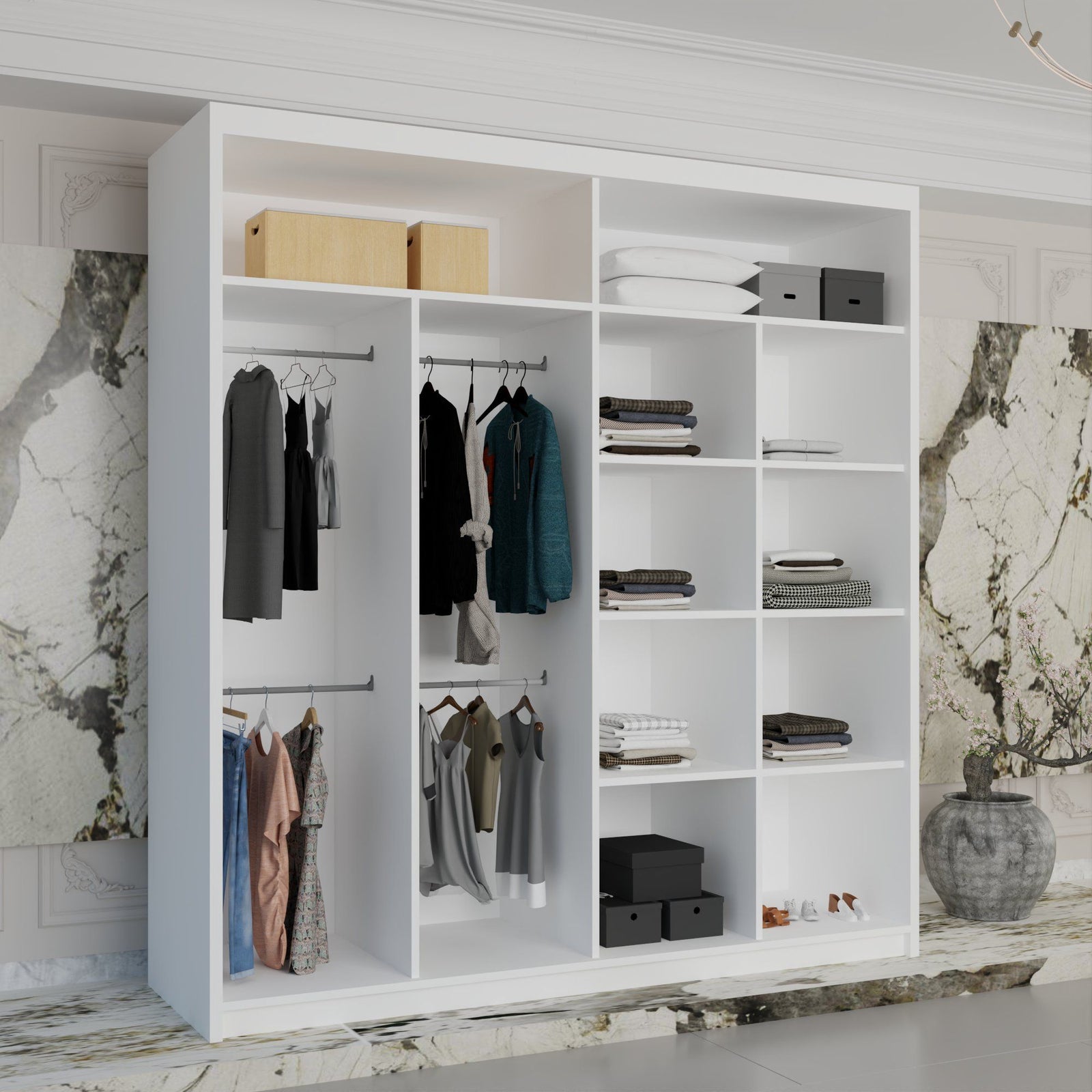 CHOICEWARDROBE Double Mirror Sliding Wardrobe With LED Light W203cm x H217cm x D62cm in White – image 2