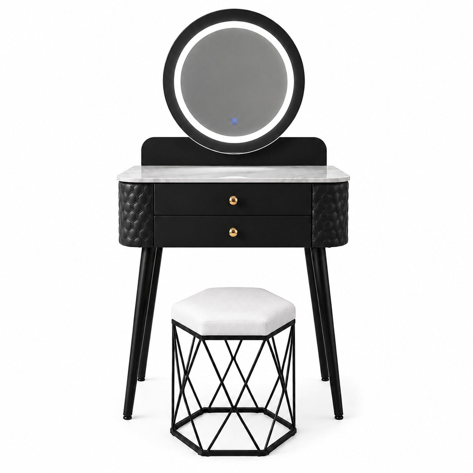 CHOICEWARDROBE Modern Dressing Table with LED Mirror & Stool Set W60 x D40 x H127cm in Black – image 1
