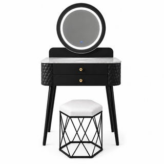 CHOICEWARDROBE Modern Dressing Table with LED Mirror & Stool Set W60 x D40 x H127cm in Black – image 1