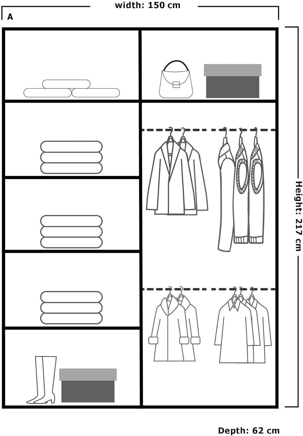 CHOICEWARDROBE Modern Sliding Wardrobe with LED Light W150cm x H217cm x D62cm in Grey – image 4