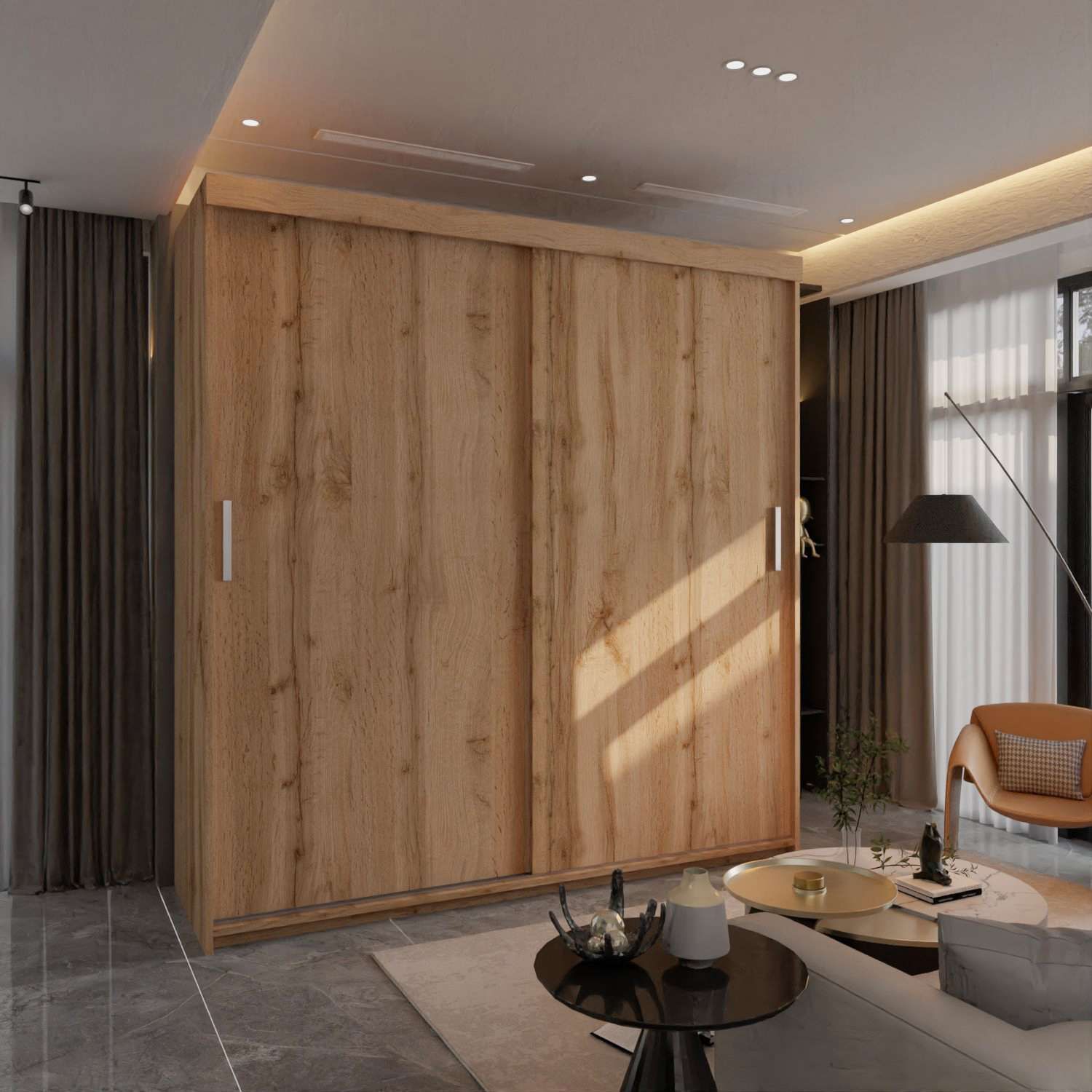 CHOICEWARDROBE Velora Oak Sliding Door Wardrobe 203cm X 217cm in Light Oak – image 1