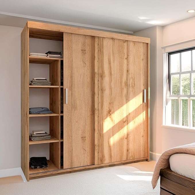 CHOICEWARDROBE Velora Oak Sliding Door Wardrobe 203cm X 217cm in Light Oak – image 3