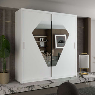 CHOICEWARDROBE Contemporary Double Door Sliding Wardrobe with Decorative Mirror – 150cm in White – image 1
