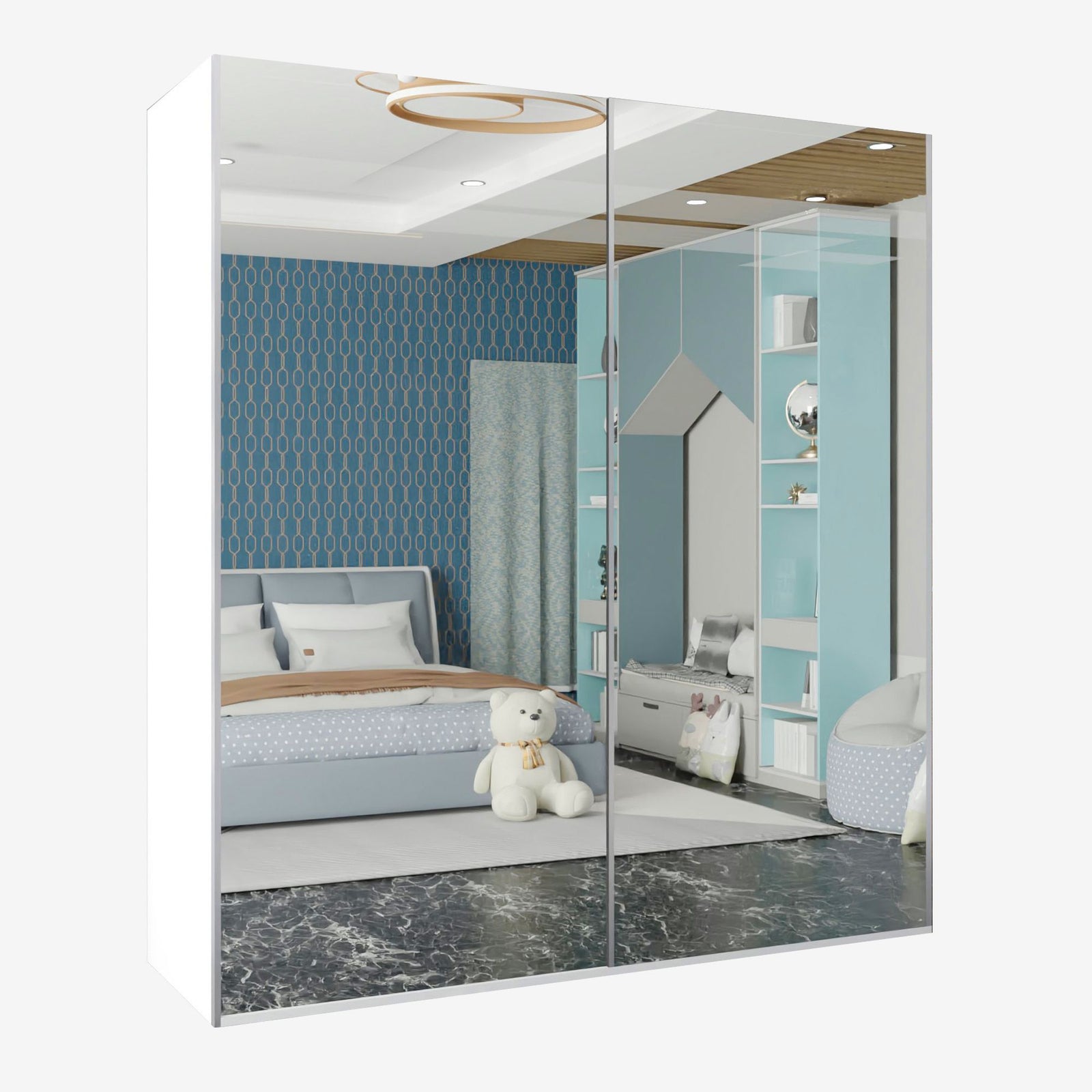 CHOICEWARDROBE Modern Double Door Sliding Wardrobe W150cm x H217cm x D62cm in White – image 2