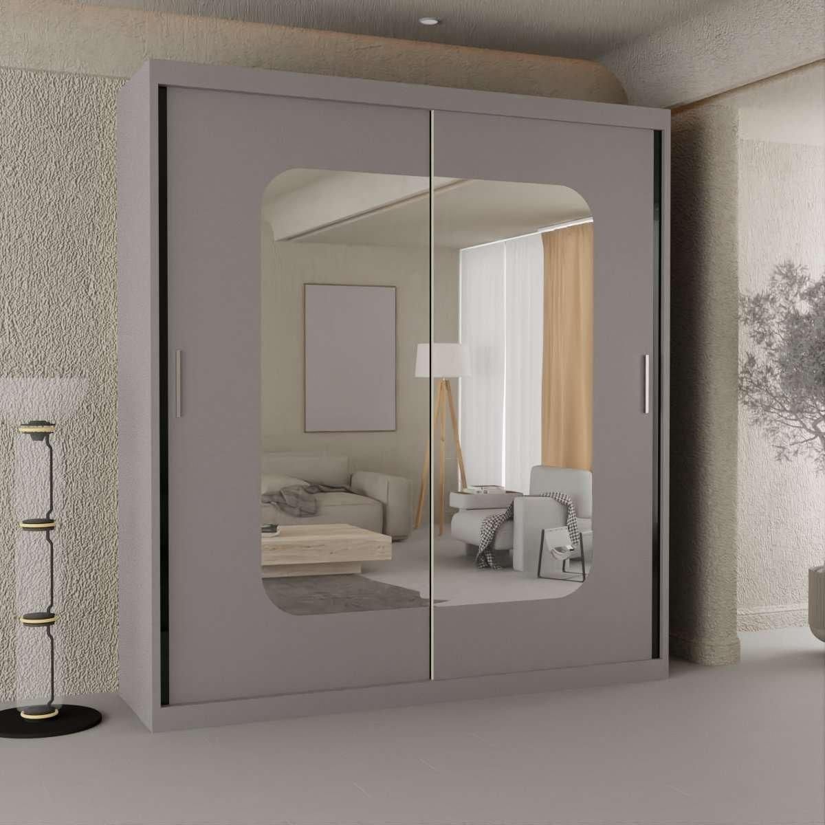 CHOICEWARDROBE Merikan Sliding Double Mirror Door Wardrobe 203cm X 217cm in Grey – image 1