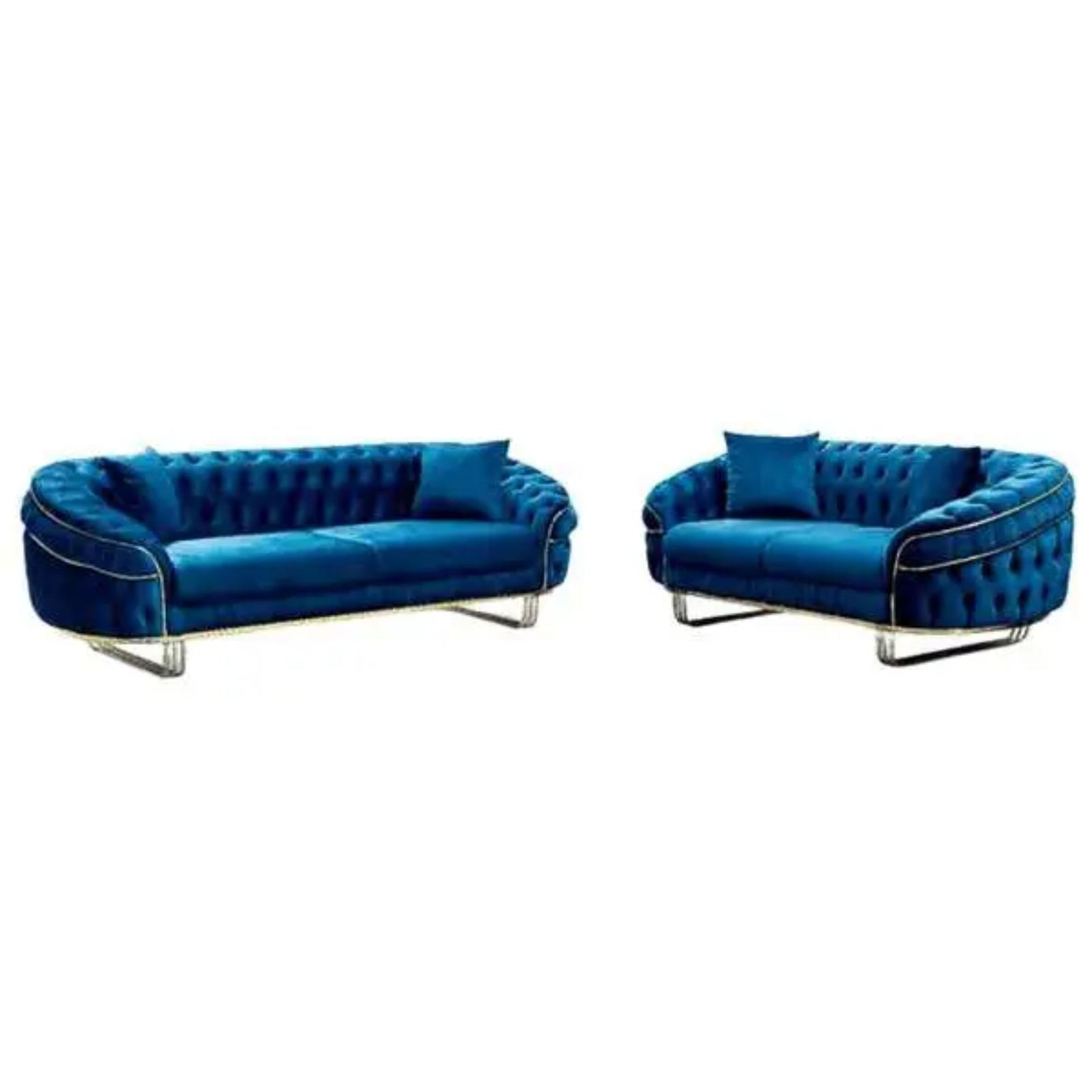CHOICEWARDROBE Cammen 3+2 Plush Velvet Chesterfield Sofa Set in Blue – image 2