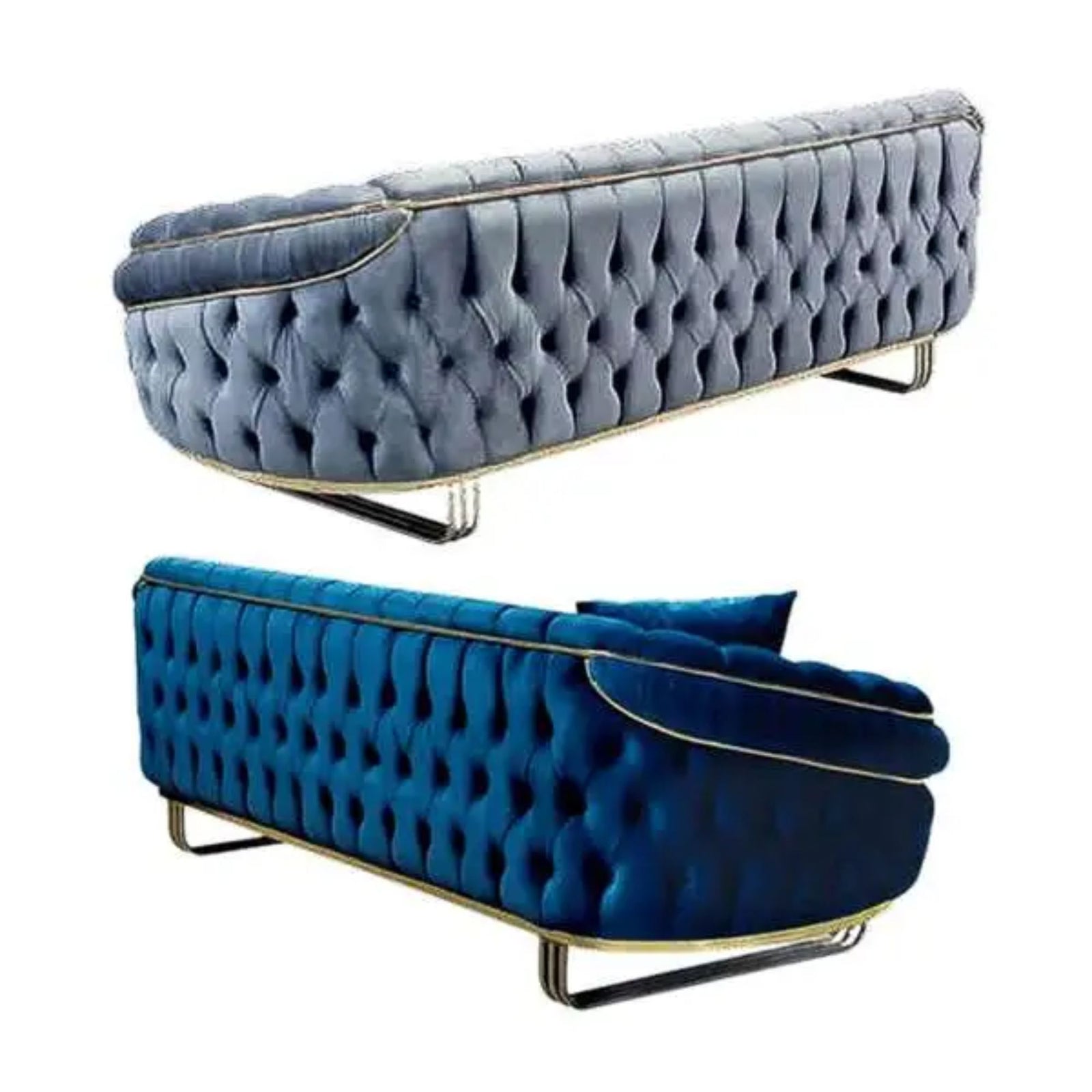CHOICEWARDROBE Cammen 3+2 Plush Velvet Chesterfield Sofa Set in Blue – image 4