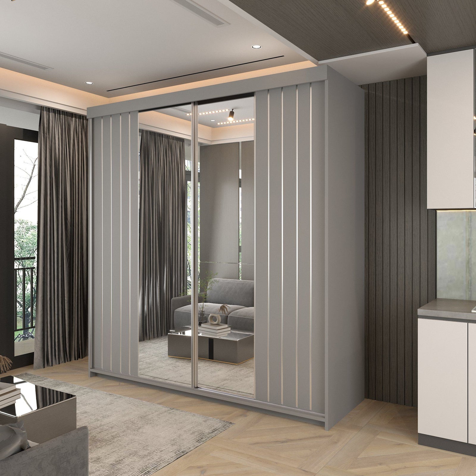 CHOICEWARDROBE Monali Sliding Door Wardrobe 200cm X 217cm in Grey – image 1