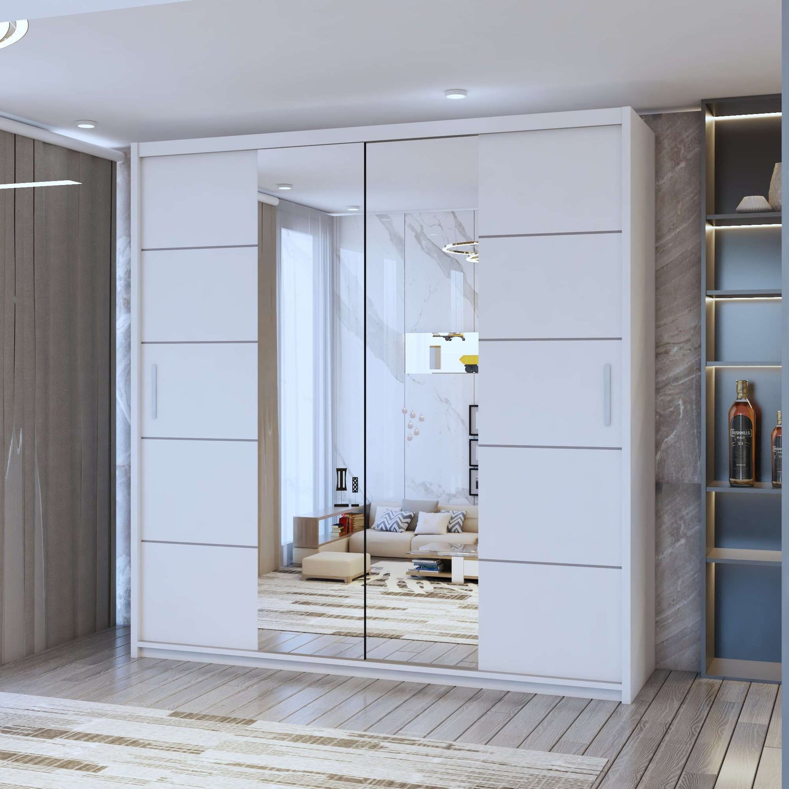 CHOICEWARDROBE Eden Double Mirror Sliding Door Wardrobe 180cm X 217cm in White – image 1