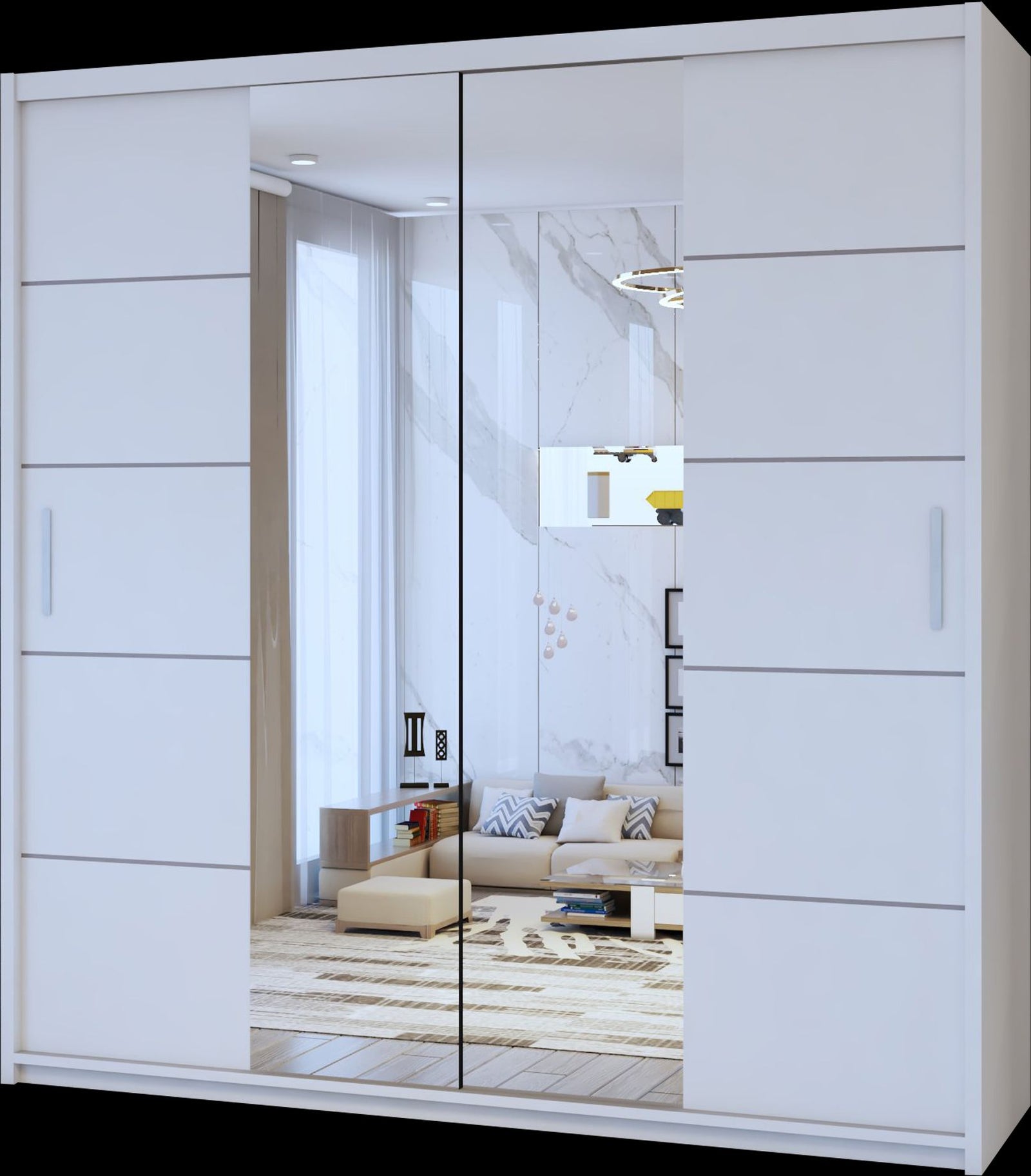 CHOICEWARDROBE Eden Double Mirror Sliding Door Wardrobe 180cm X 217cm in White – image 2