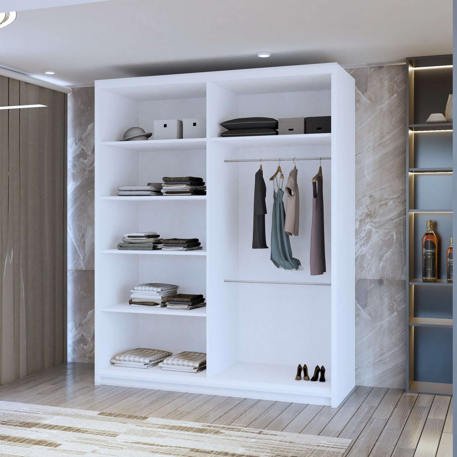 CHOICEWARDROBE Eden Double Mirror Sliding Door Wardrobe 180cm X 217cm in White – image 3