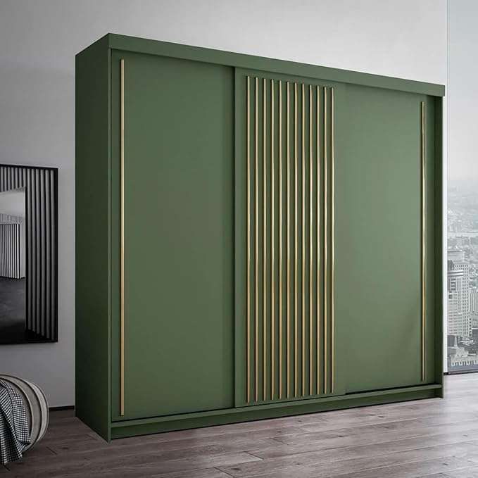 CHOICEWARDROBE Modern Sliding Wardrobe with LED Light W250cm x H217 x D62cm in Green – image 1