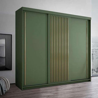 CHOICEWARDROBE Modern Sliding Wardrobe with LED Light W250cm x H217 x D62cm in Green – image 1