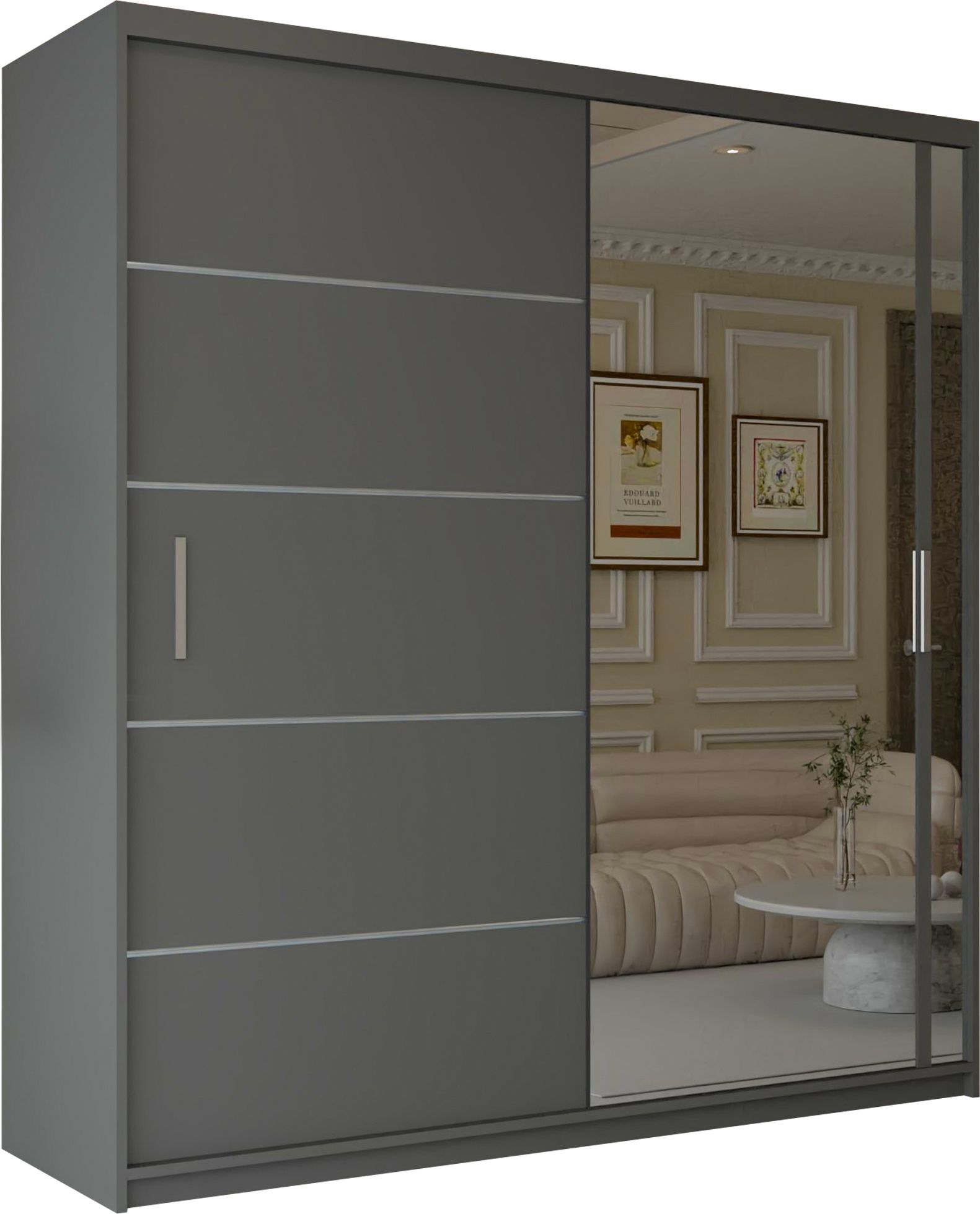 CHOICEWARDROBE Velson One side Mirror Sliding Door Wardrobe 180cm X 217cm in Grey – image 2