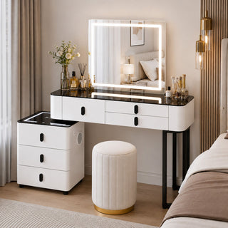CHOICEWARDROBE Smart Vanity Dressing Table Set with LED Touch Mirror & Stool in White – image 1