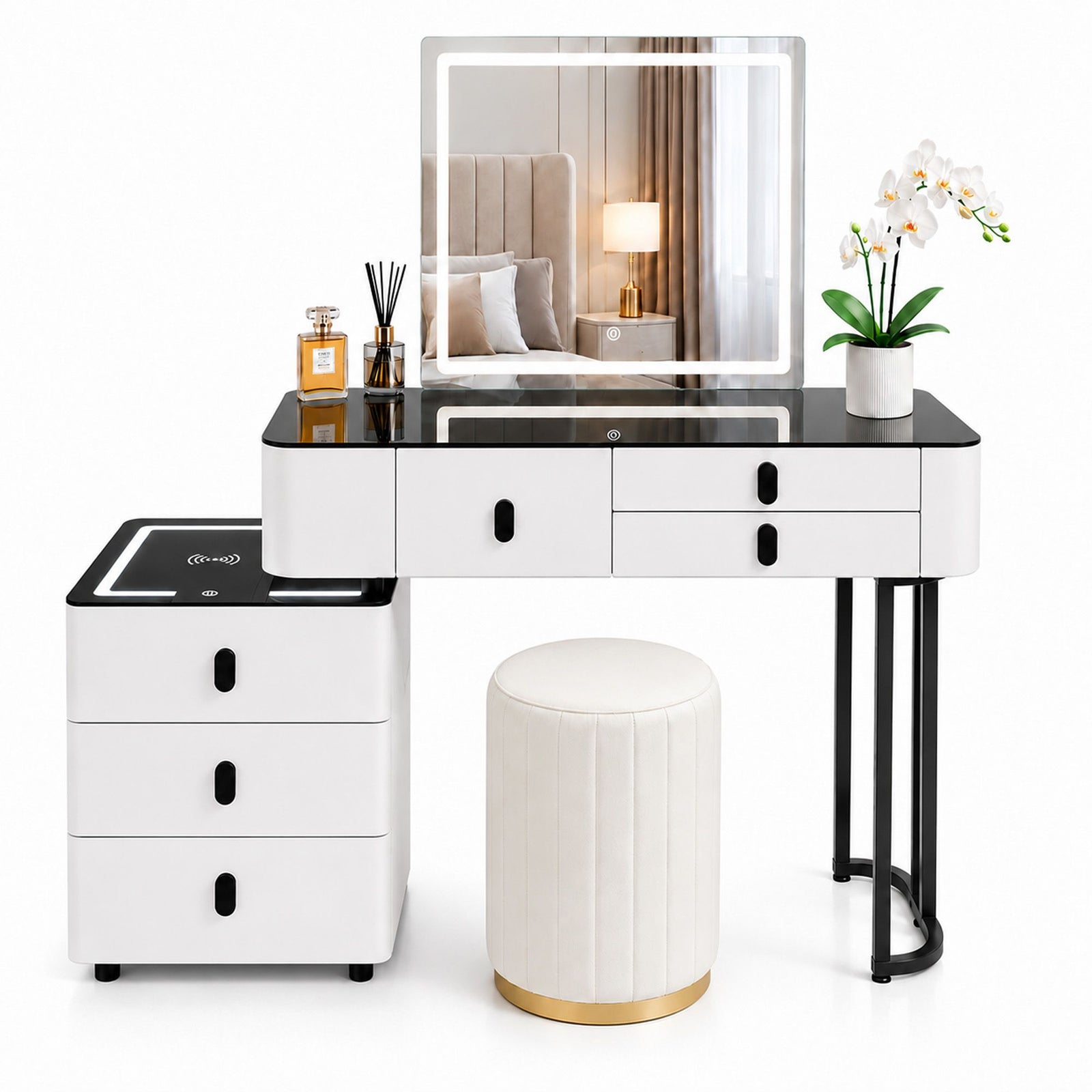 CHOICEWARDROBE Smart Vanity Dressing Table Set with LED Touch Mirror & Stool in White – image 2
