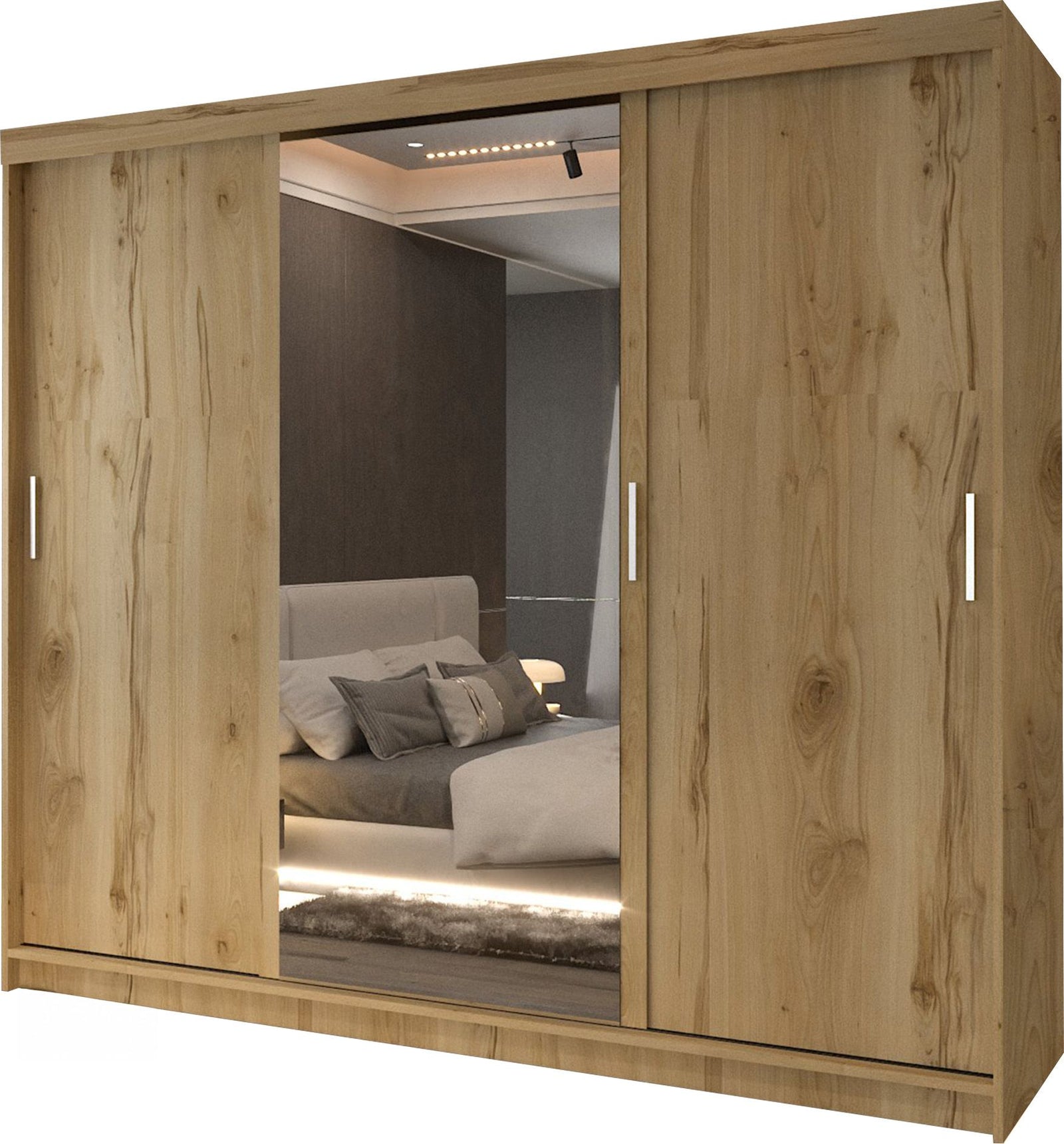 CHOICEWARDROBE Large Sliding Mirror Wardrobe with LED Modern Storage W250cm x H217cm in Brown – image 2