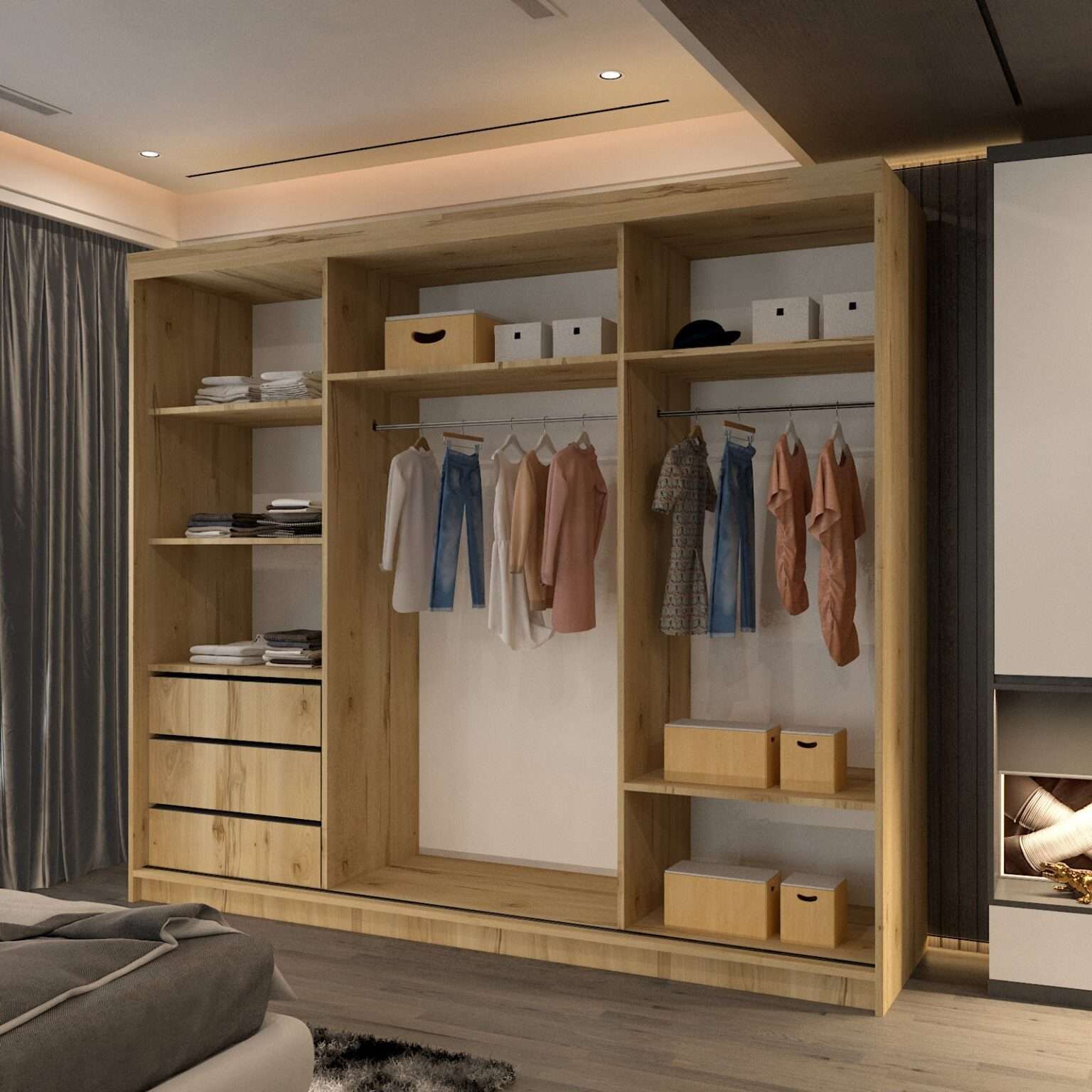 CHOICEWARDROBE Large Sliding Mirror Wardrobe with LED Modern Storage W250cm x H217cm in Brown – image 3