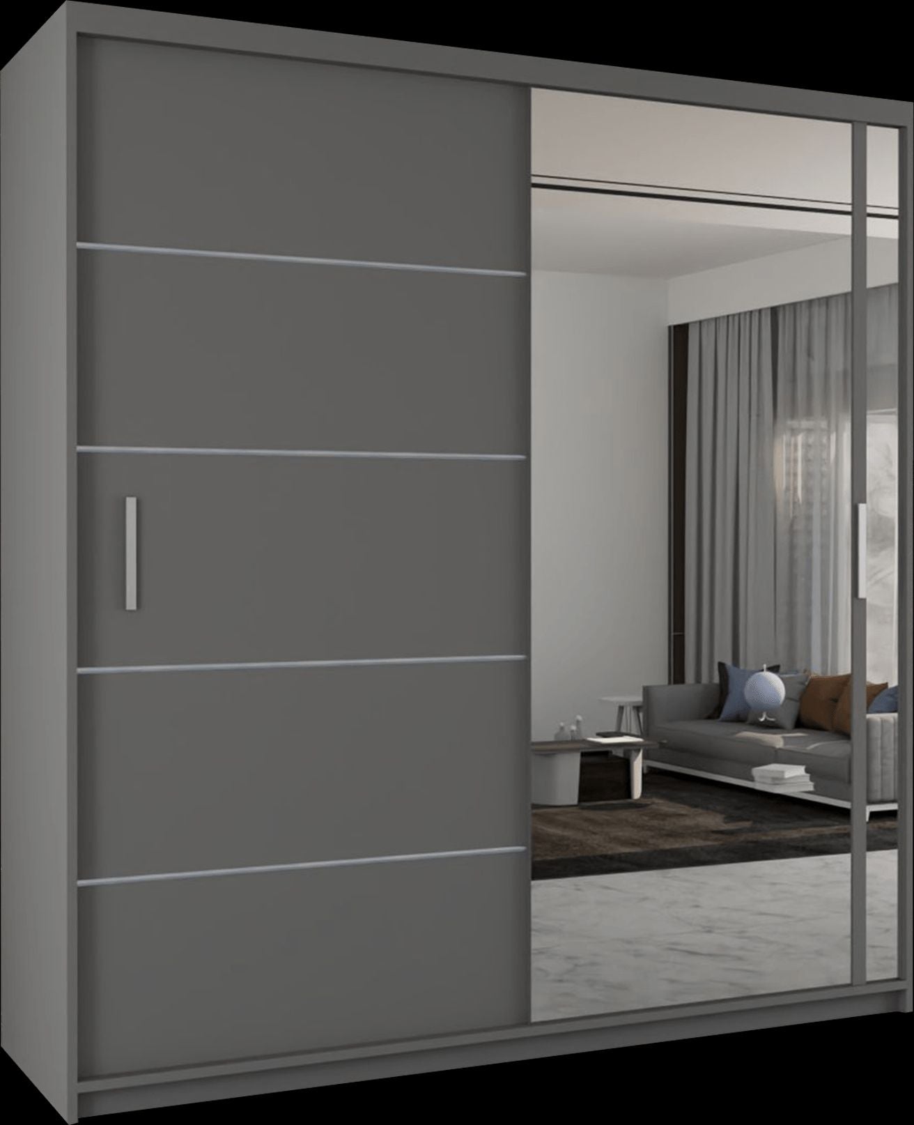 CHOICEWARDROBE Modern Double Sliding Wardrobe with LED Light W180cm x H217cm x D62cm in Grey – image 2