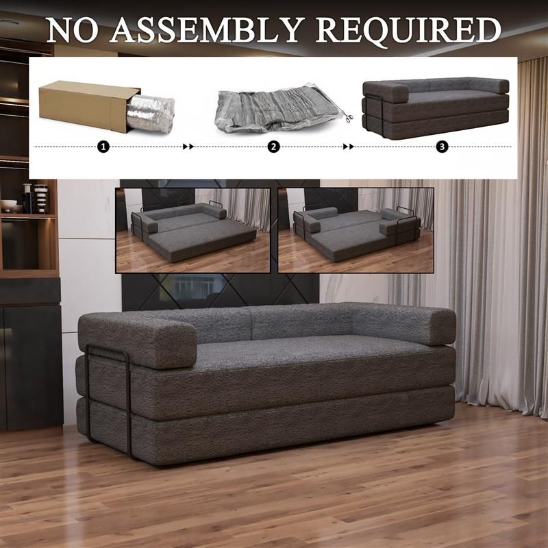 CHOICEWARDROBE Convertible Sofa Bed 3 Seater Sherpa Fabric Sofa in a Box in Grey – image 1