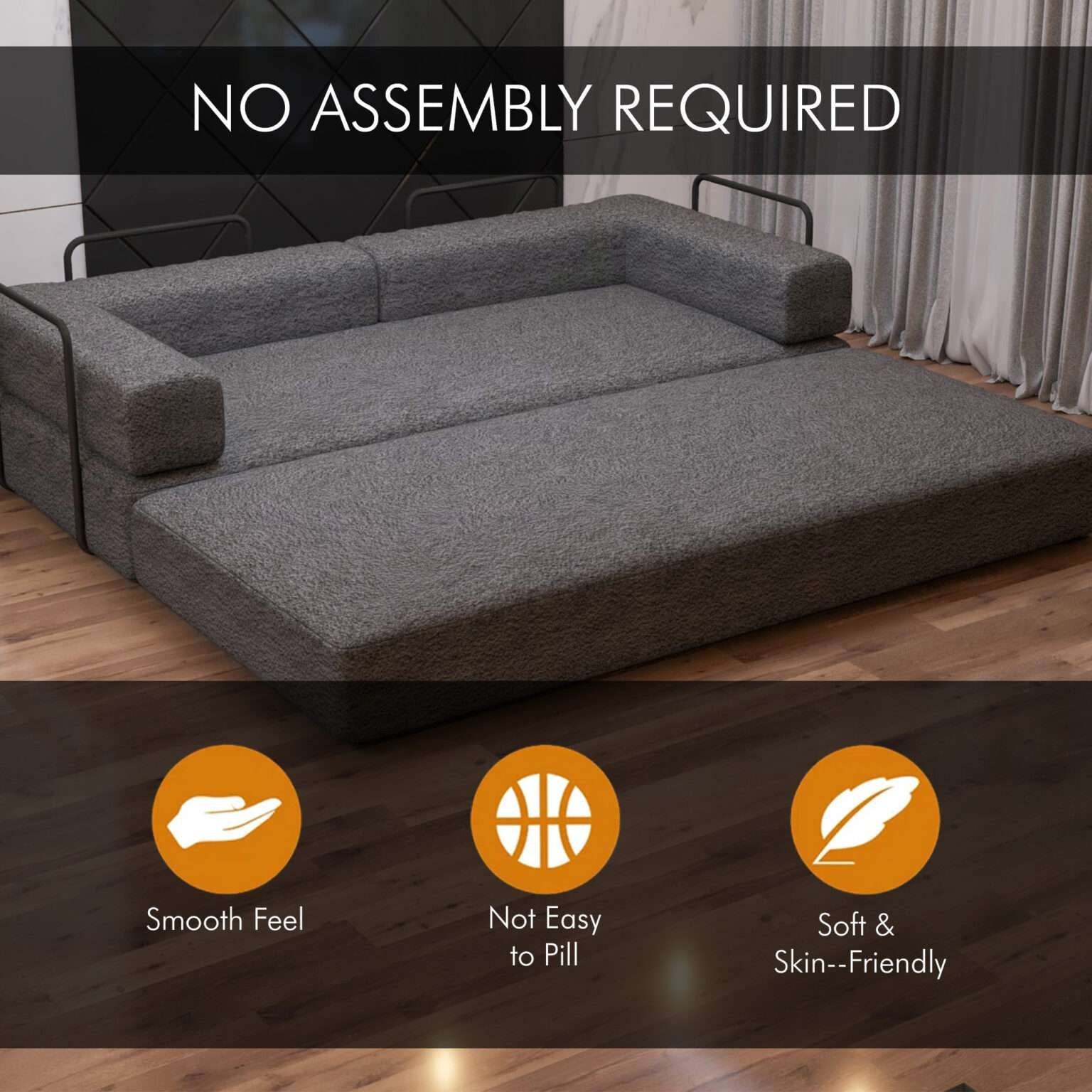 CHOICEWARDROBE Convertible Sofa Bed 3 Seater Sherpa Fabric Sofa in a Box in Grey – image 2