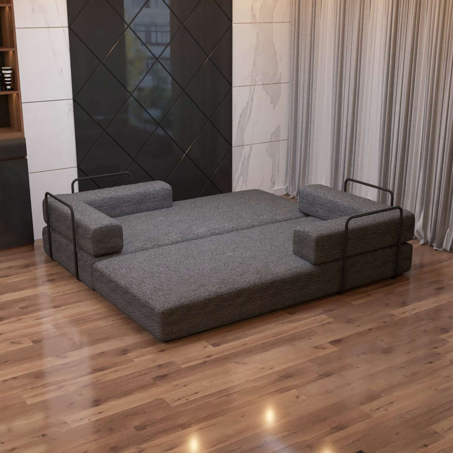 CHOICEWARDROBE Convertible Sofa Bed 3 Seater Sherpa Fabric Sofa in a Box in Grey – image 3