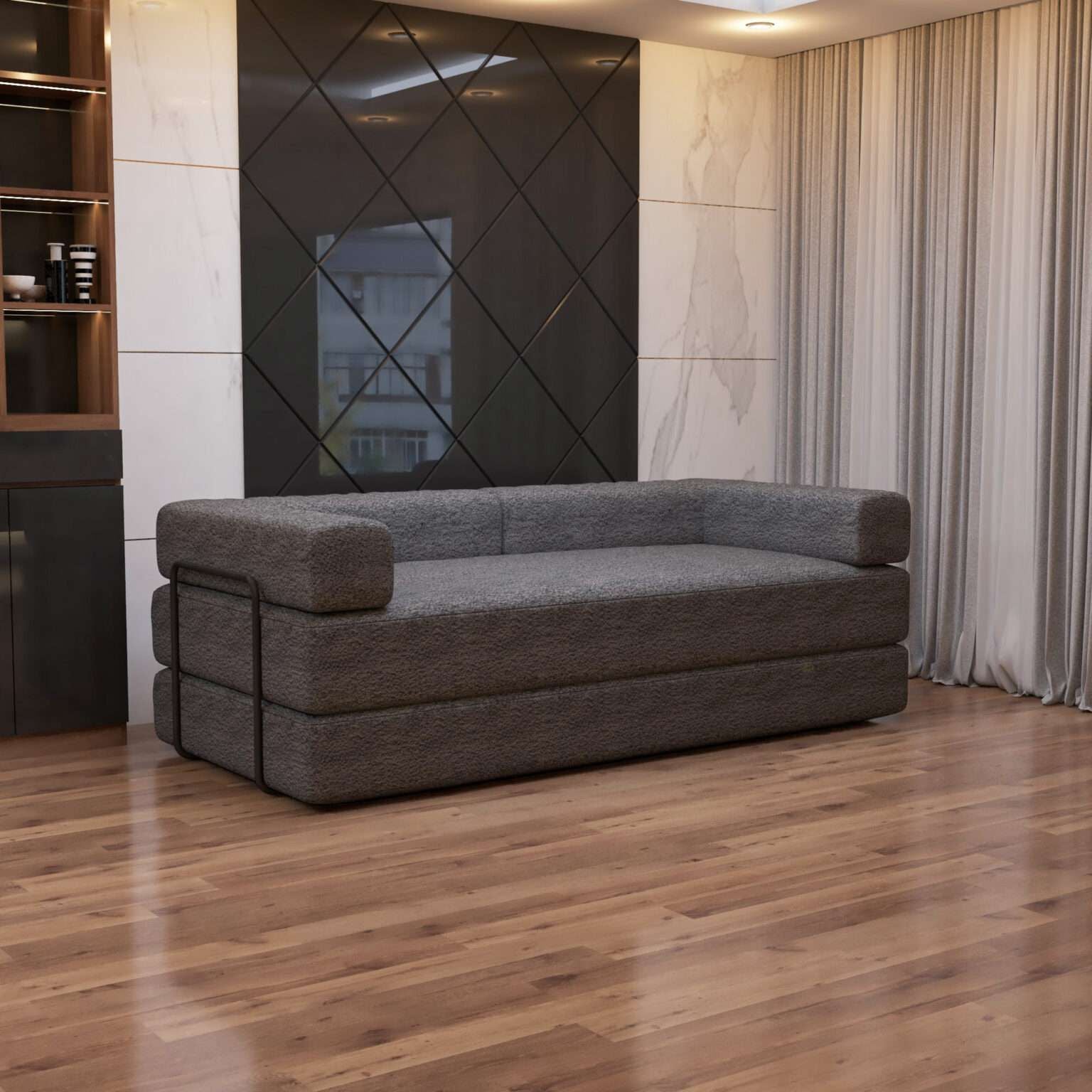 CHOICEWARDROBE Convertible Sofa Bed 3 Seater Sherpa Fabric Sofa in a Box in Grey – image 4