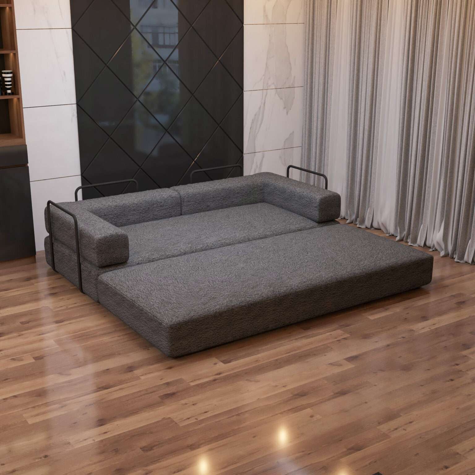 CHOICEWARDROBE Convertible Sofa Bed 3 Seater Sherpa Fabric Sofa in a Box in Grey – image 5