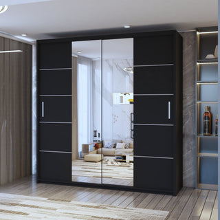 CHOICEWARDROBE Eden Double Mirror Sliding Door Wardrobe 150cm X 217cm in Black – image 1