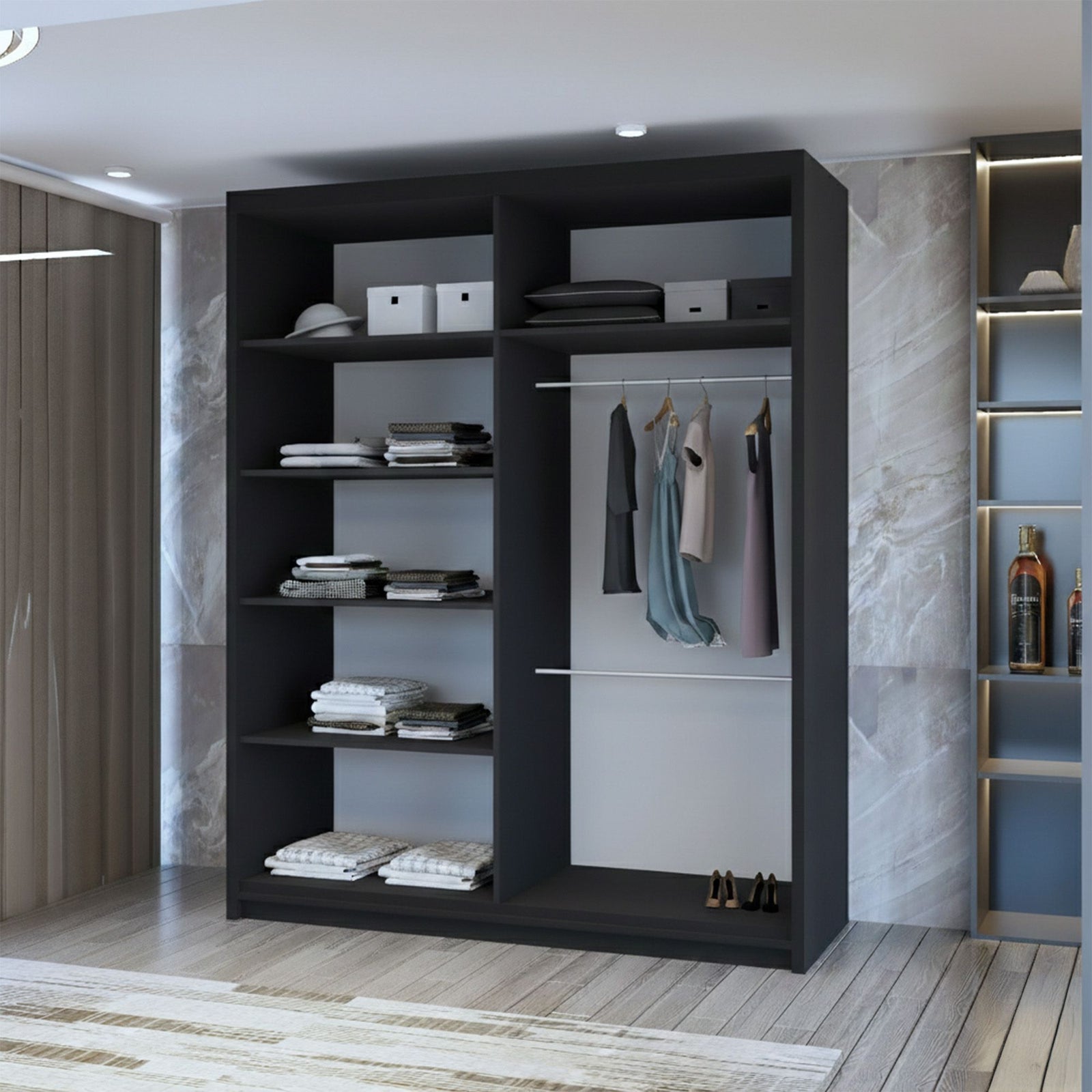 CHOICEWARDROBE Eden Double Mirror Sliding Door Wardrobe 150cm X 217cm in Black – image 3