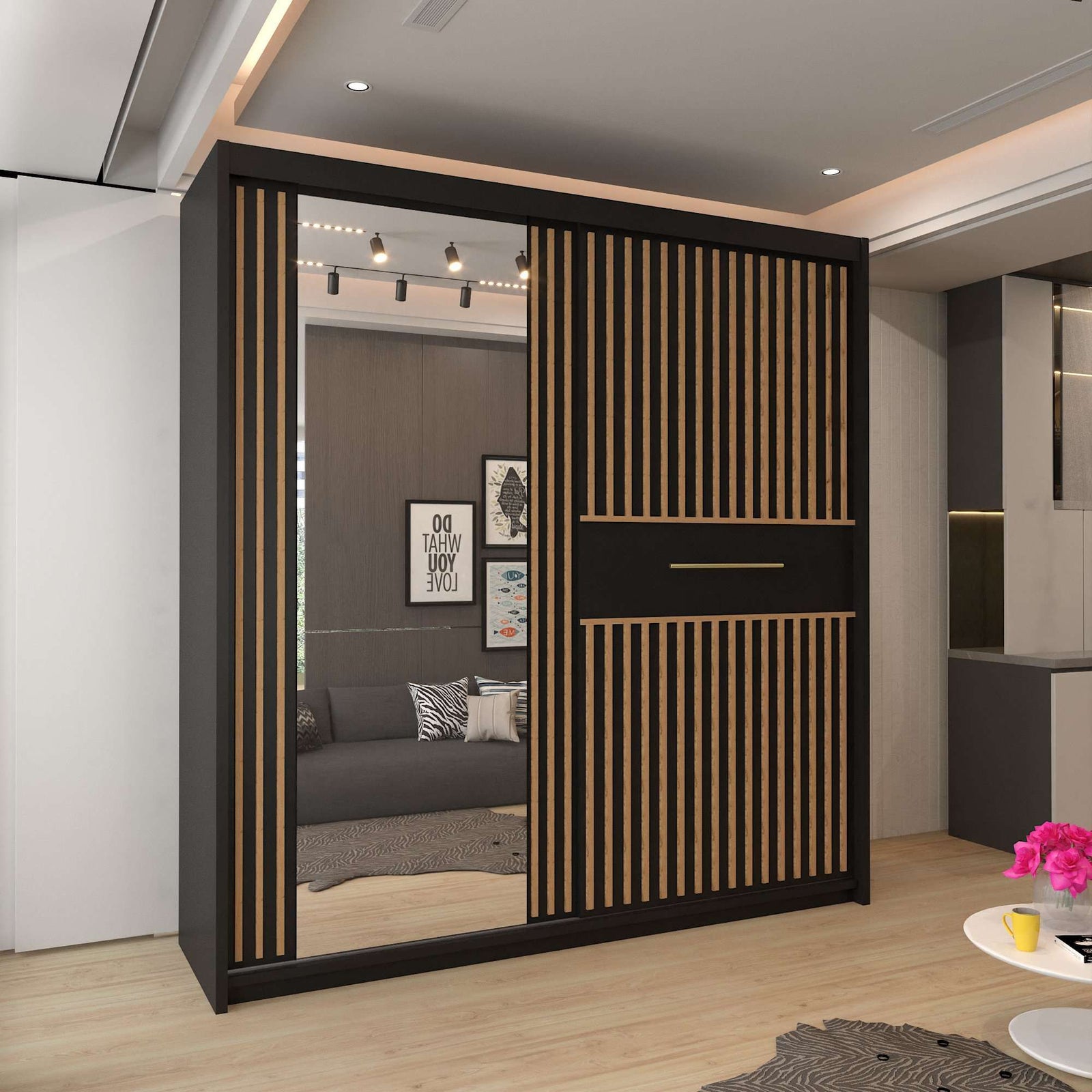 CHOICEWARDROBE Clothify Single Mirror Sliding Door Wardrobe 150cm X 217cm in Black – image 1