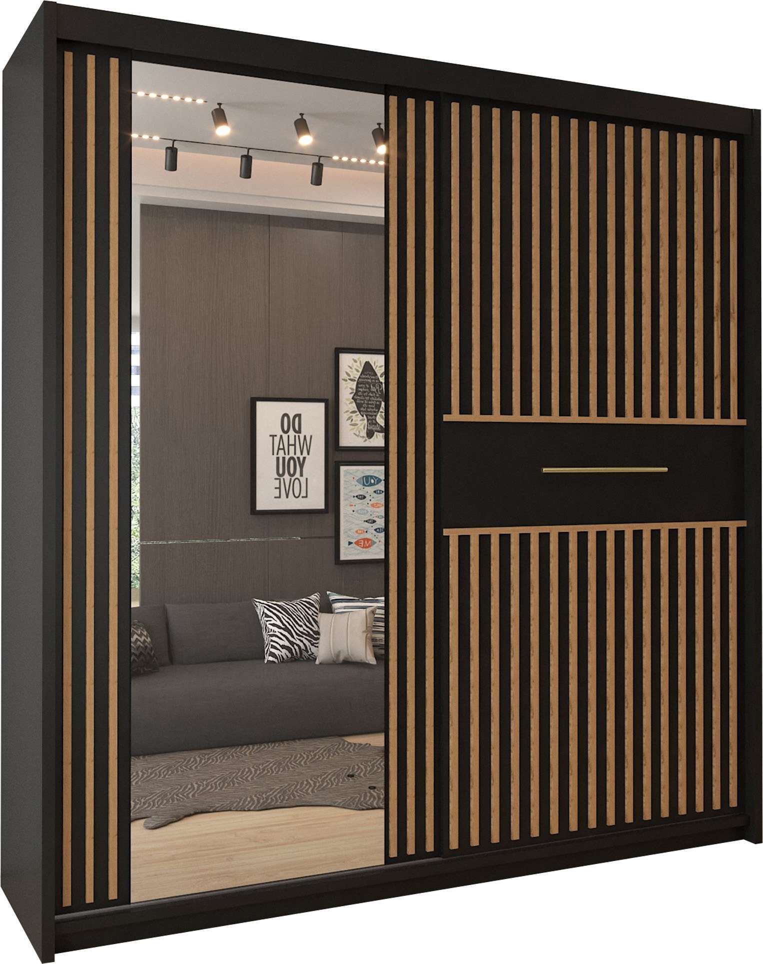 CHOICEWARDROBE Clothify Single Mirror Sliding Door Wardrobe 150cm X 217cm in Black – image 2