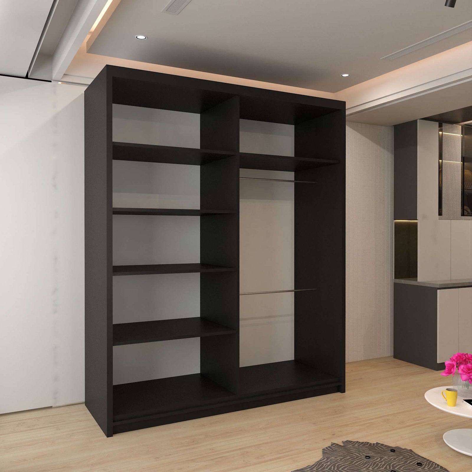CHOICEWARDROBE Clothify Single Mirror Sliding Door Wardrobe 150cm X 217cm in Black – image 3