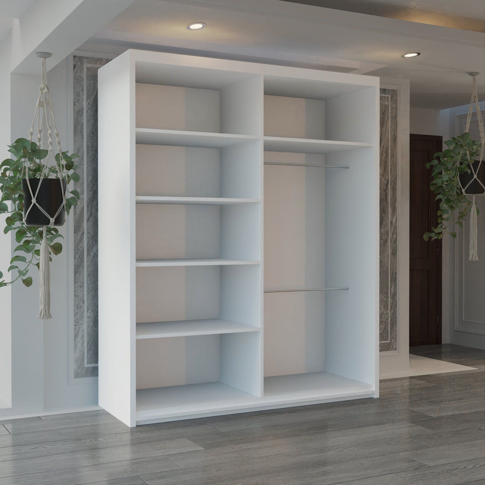 CHOICEWARDROBE Modern Sliding Wardrobe with LED Light W150cm x H217cm x D62cm in White – image 3