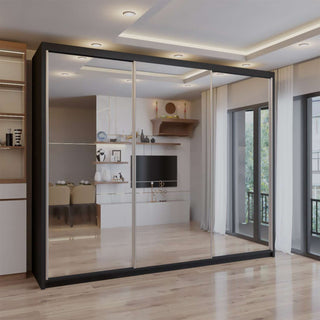 CHOICEWARDROBE Modern Triple Door Sliding Wardrobe W250cm x H217 x D62cm in Black – image 1
