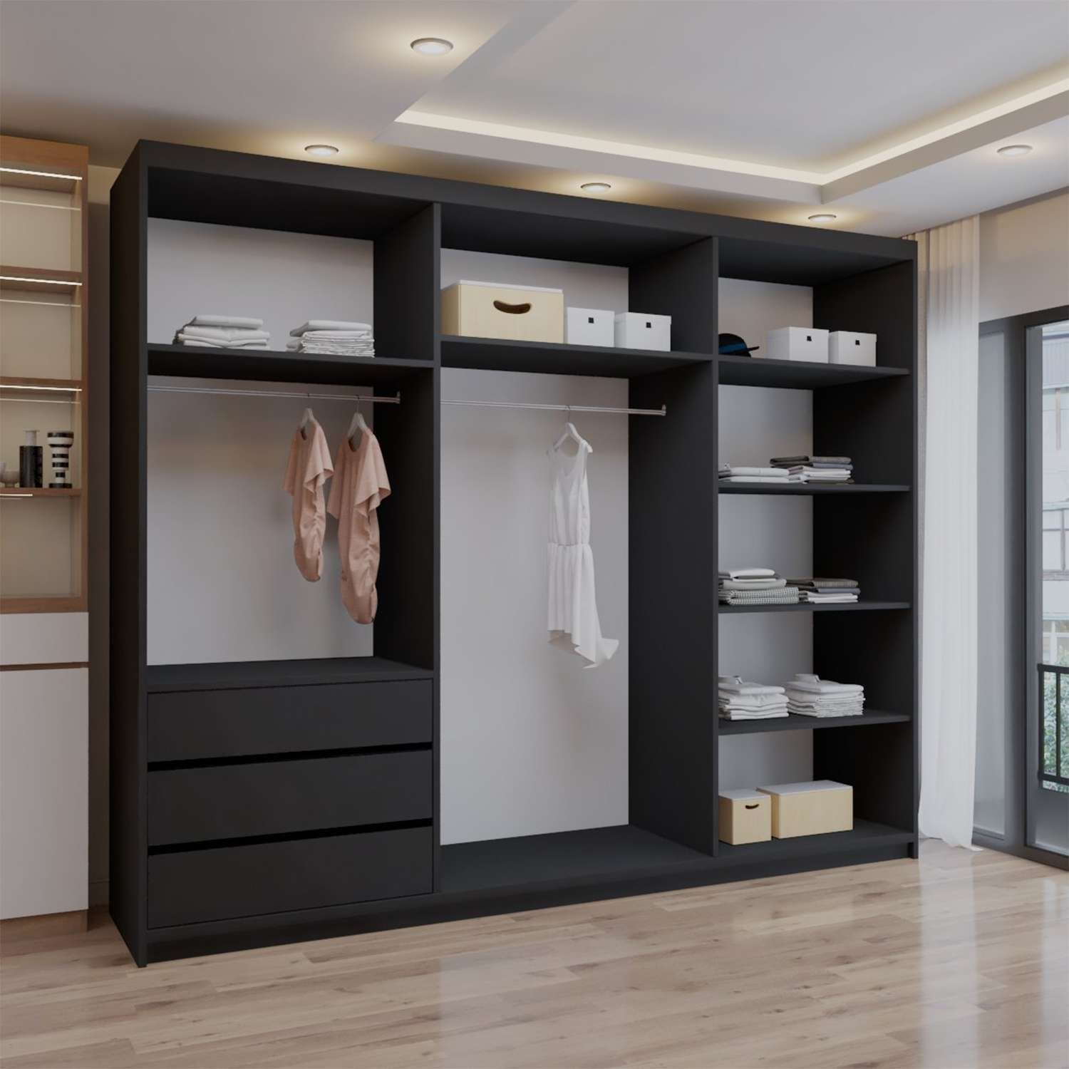 CHOICEWARDROBE Modern Triple Door Sliding Wardrobe W250cm x H217 x D62cm in Black – image 2