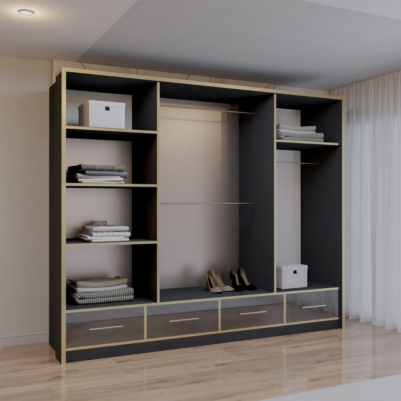 CHOICEWARDROBE Modern High Gloss Sliding Wardrobe with LED Light 253cm x 220cm in Black – image 3