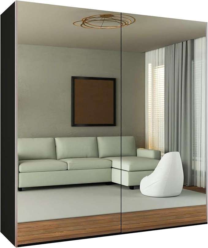 CHOICEWARDROBE Modern Sliding Wardrobe with LED Light W 200cm x H 217cm x D 62cm in Black – image 2
