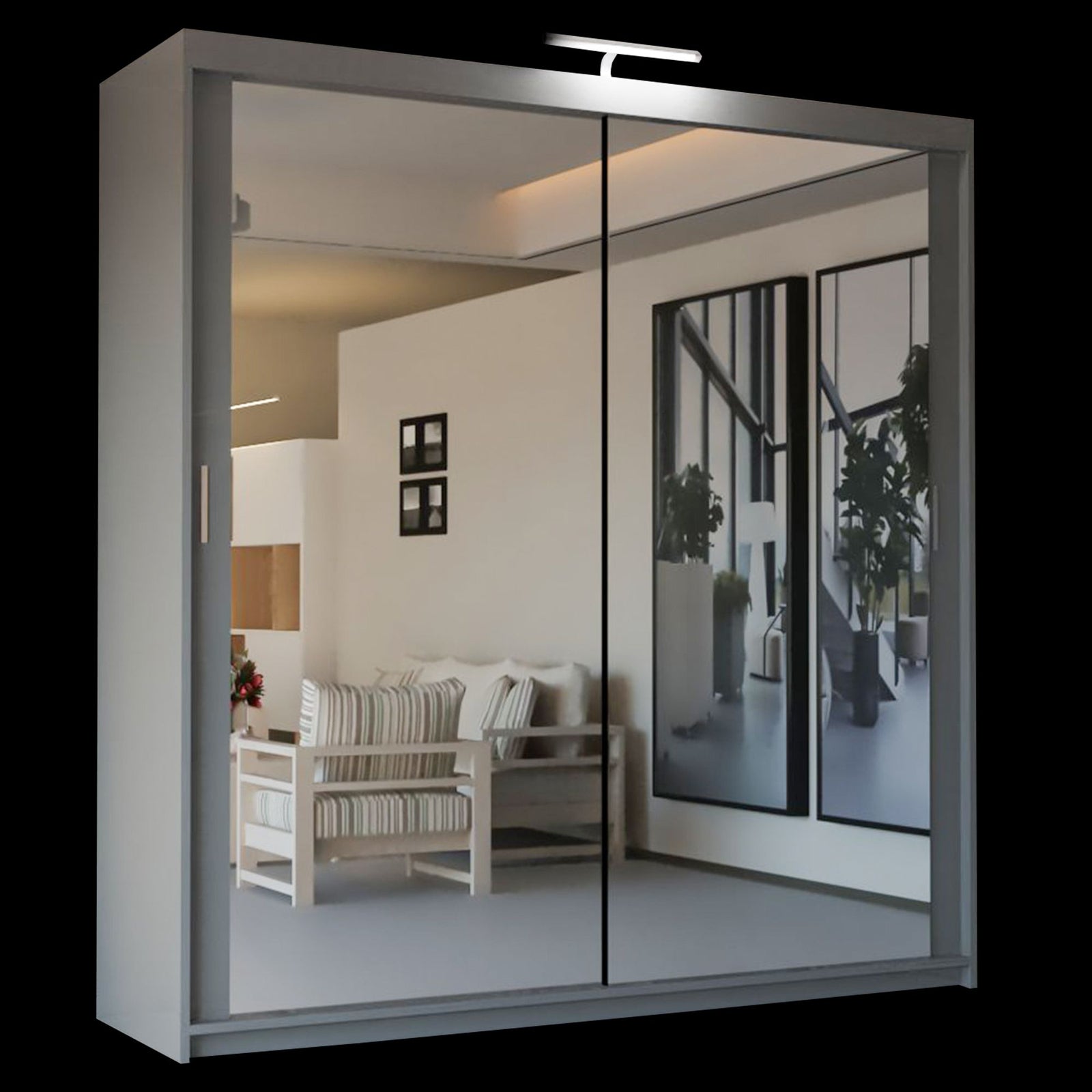 CHOICEWARDROBE Modern Mirror Sliding Wardrobe with Top LED Light W100cm x H217cm in Grey – image 2