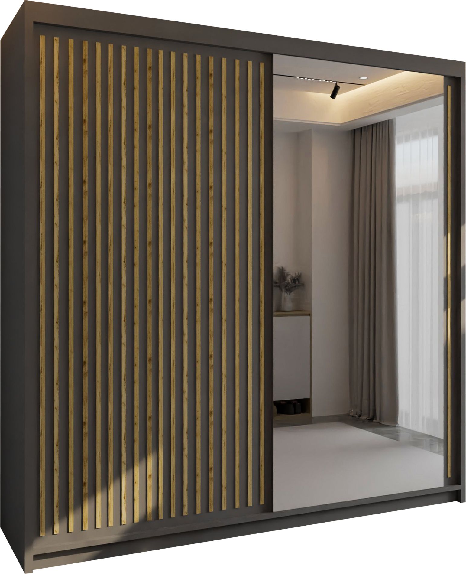 CHOICEWARDROBE Ronni Sliding Mirror Door Wardrobe W203cm x H217cm in Grey – image 2