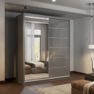 CHOICEWARDROBE Fusion High Gloss Sliding Mirror Door Wardrobe 150cm X 200cm in Grey – image 1