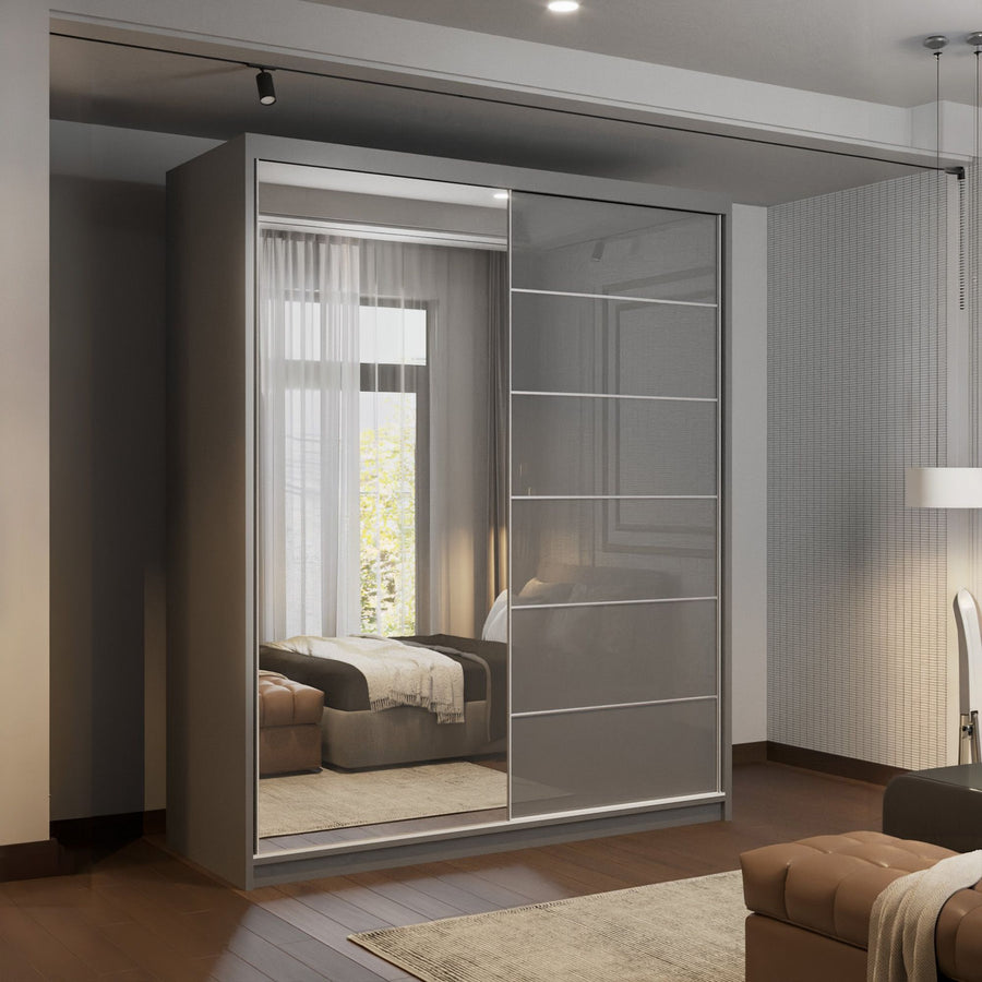 CHOICEWARDROBE Fusion High Gloss Sliding Mirror Door Wardrobe 150cm X 200cm in Grey – image 1