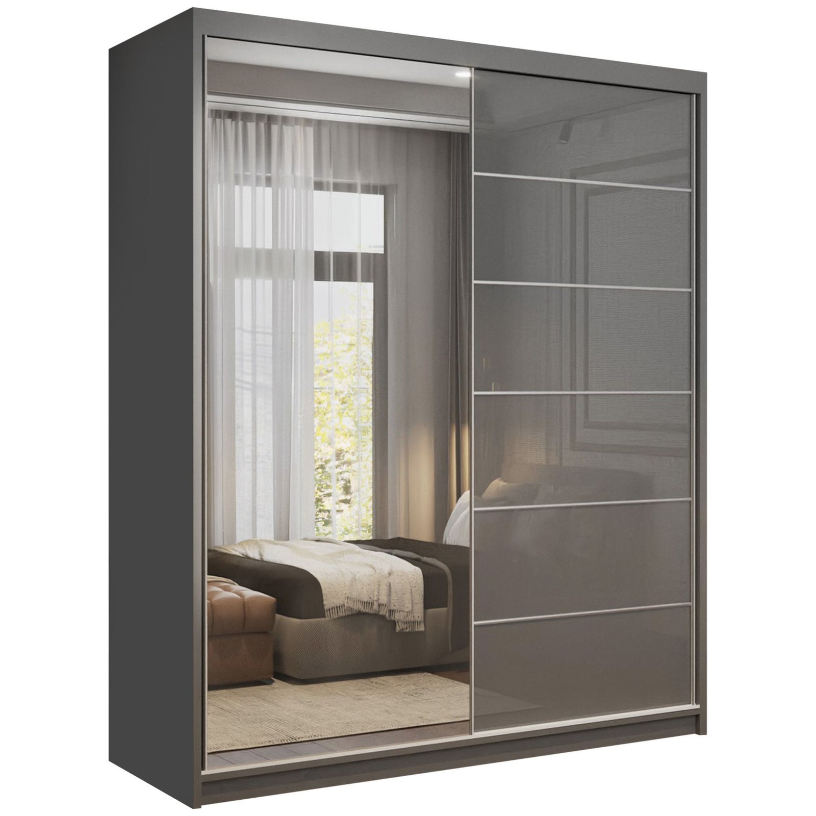 CHOICEWARDROBE Fusion High Gloss Sliding Mirror Door Wardrobe 150cm X 200cm in Grey – image 2