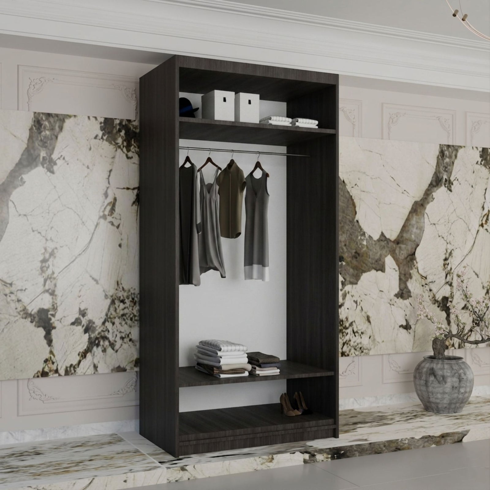 CHOICEWARDROBE Double Mirror Sliding Wardrobe With LED Light W90cm x H200cm x D62cm in Dark Brown – image 2