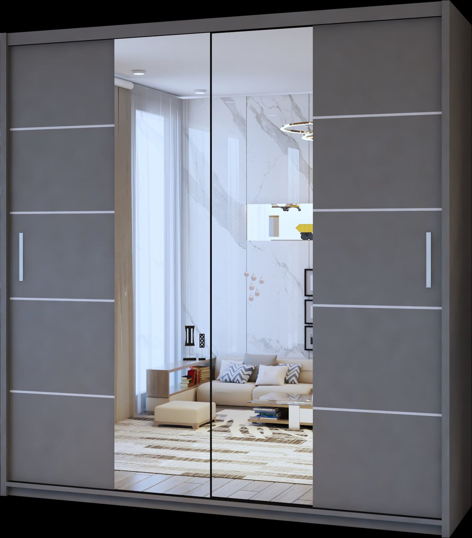 CHOICEWARDROBE Eden Double Mirror Sliding Door Wardrobe 150cm X 217cm in Grey – image 2