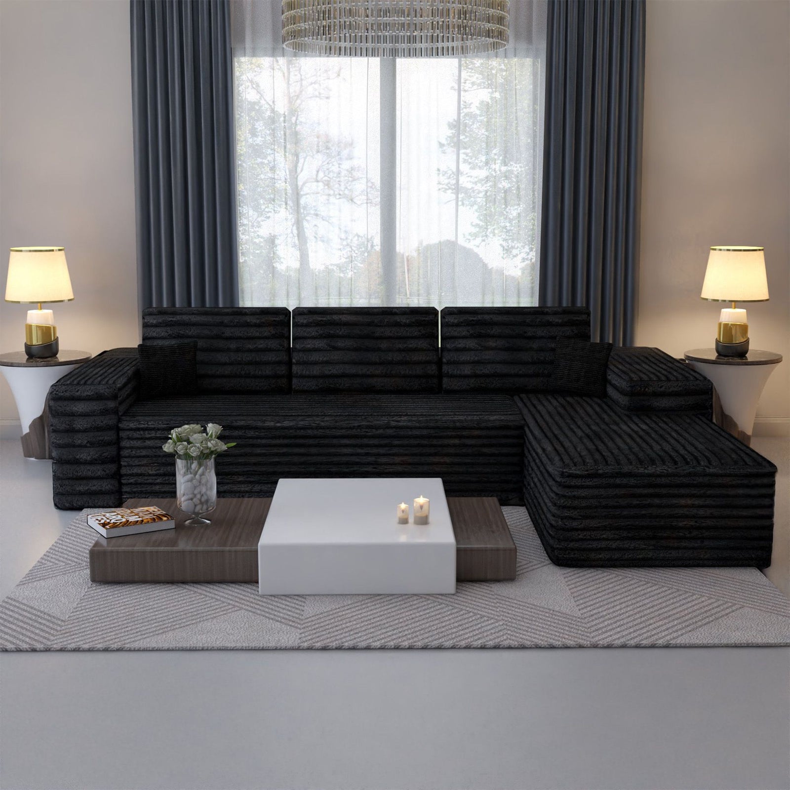 CHOICEWARDROBE Smart Right Corner Sofa – No Assembly Required in Black – image 2
