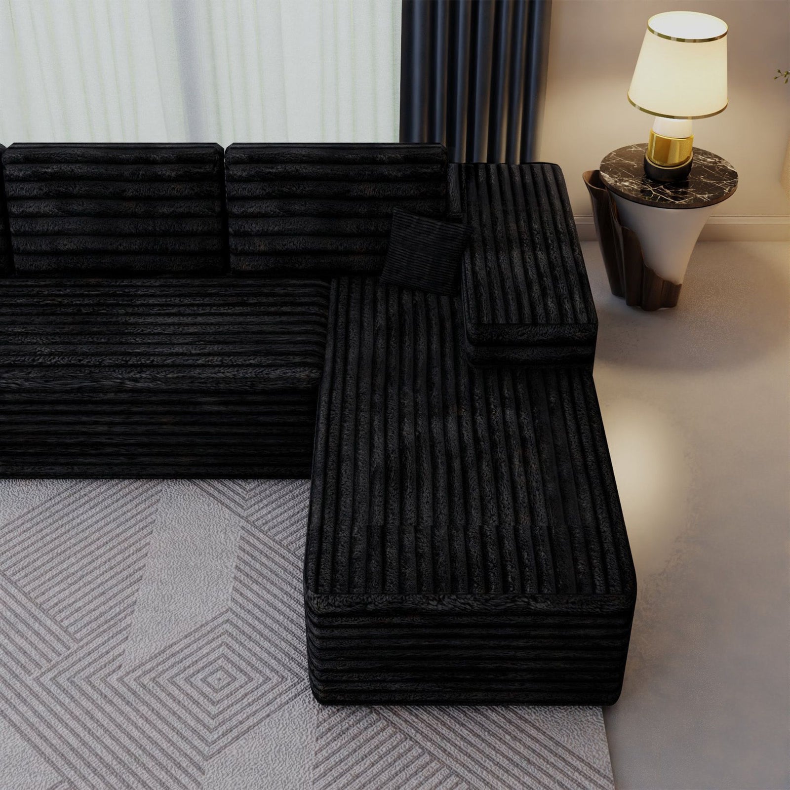 CHOICEWARDROBE Smart Right Corner Sofa – No Assembly Required in Black – image 6