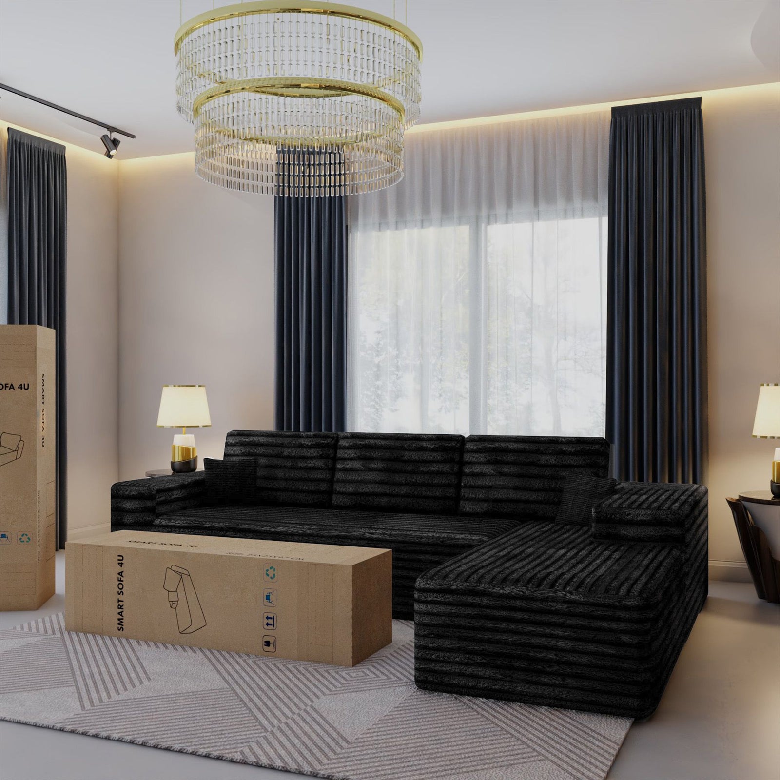 CHOICEWARDROBE Smart Right Corner Sofa – No Assembly Required in Black – image 7