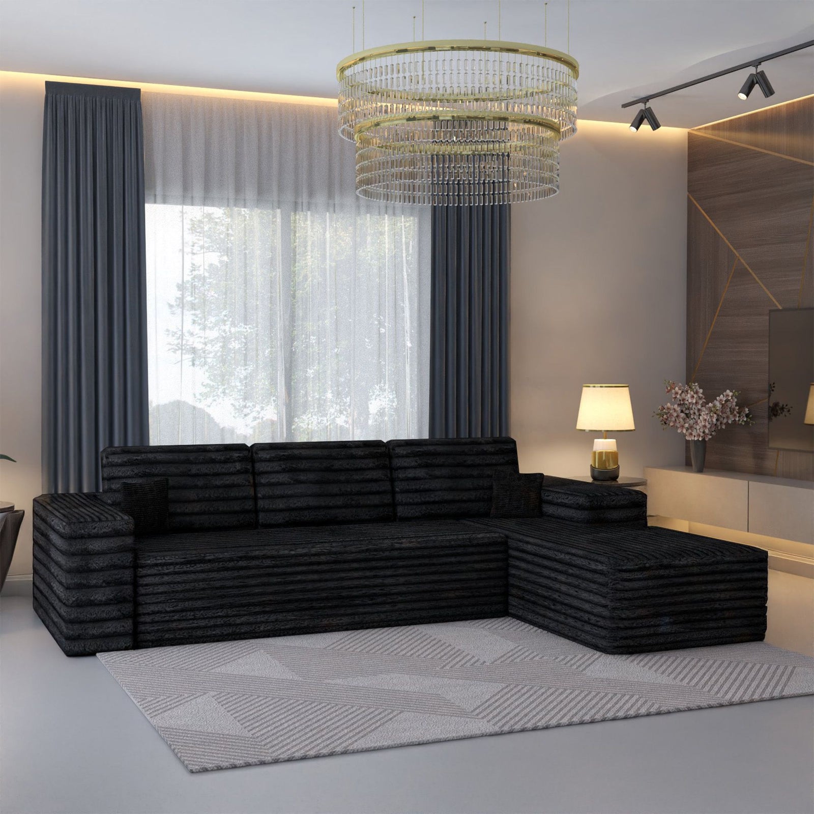 CHOICEWARDROBE Smart Right Corner Sofa – No Assembly Required in Black – image 8
